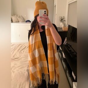 Yellow and White Checkered Scarf + Hat